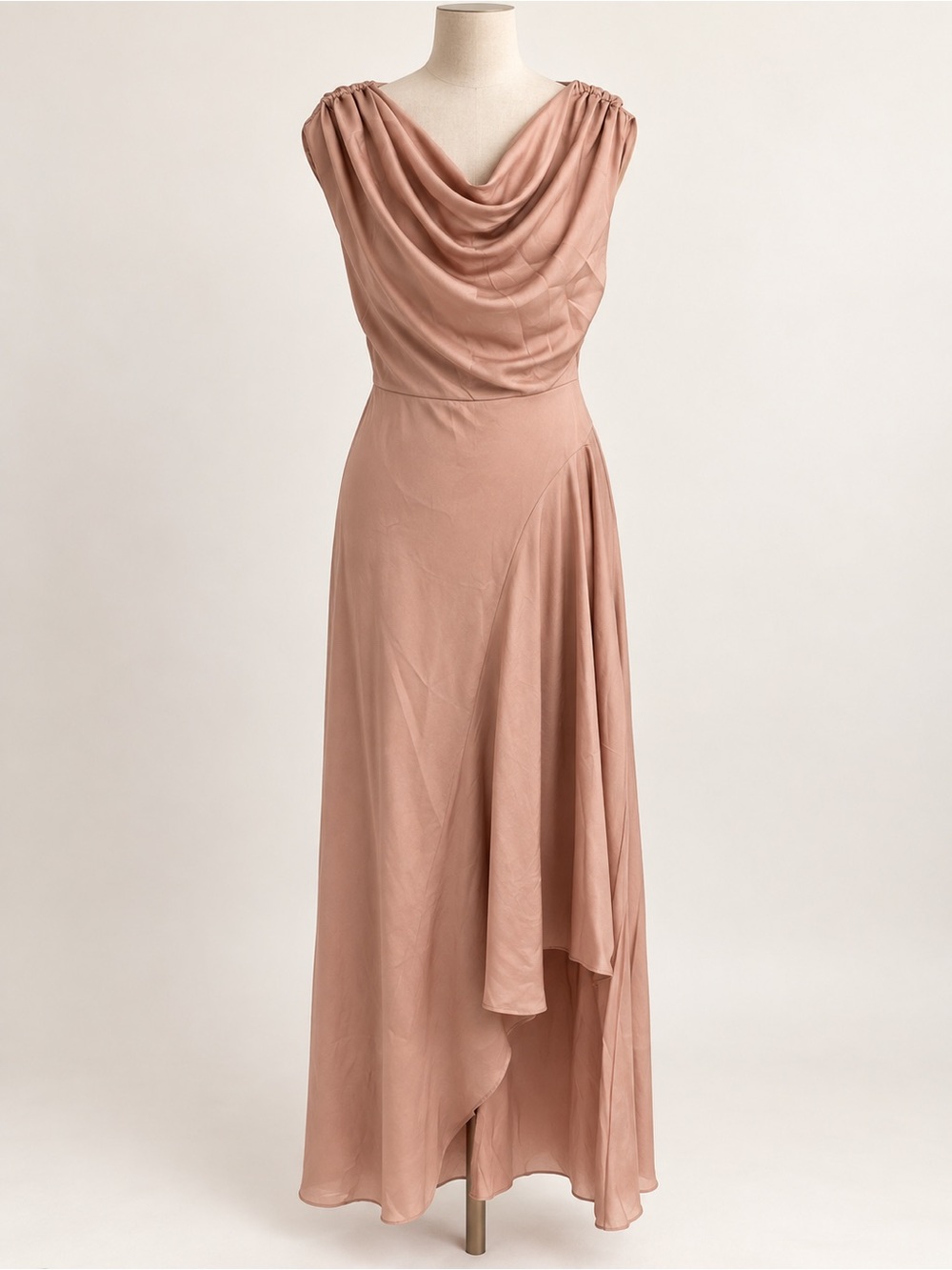 Elegant Dusty Rose Draped Maxi Dress with Cowl Neck